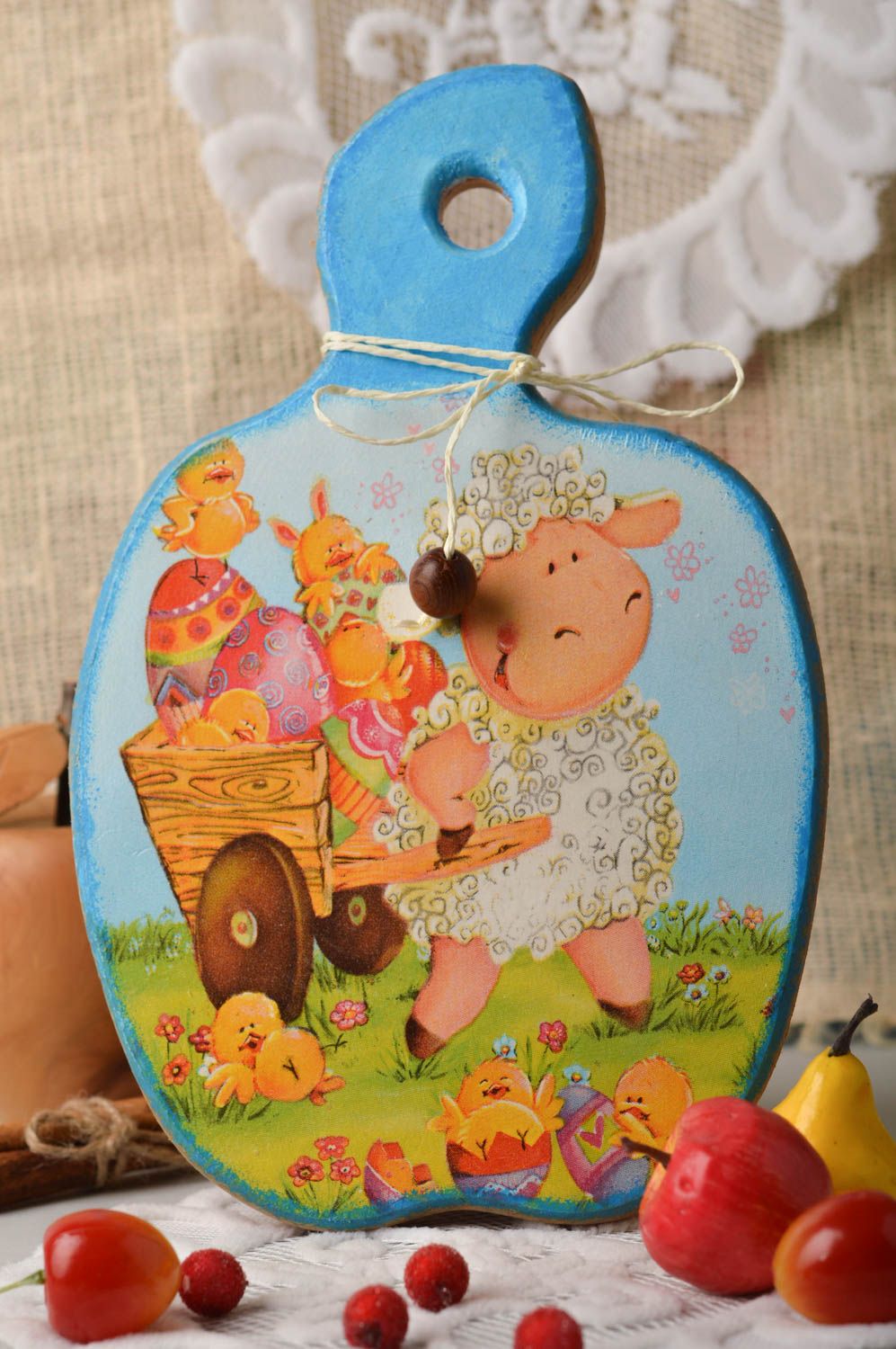 Handmade Easter decor kitchen wooden cutting board decorative use only photo 1