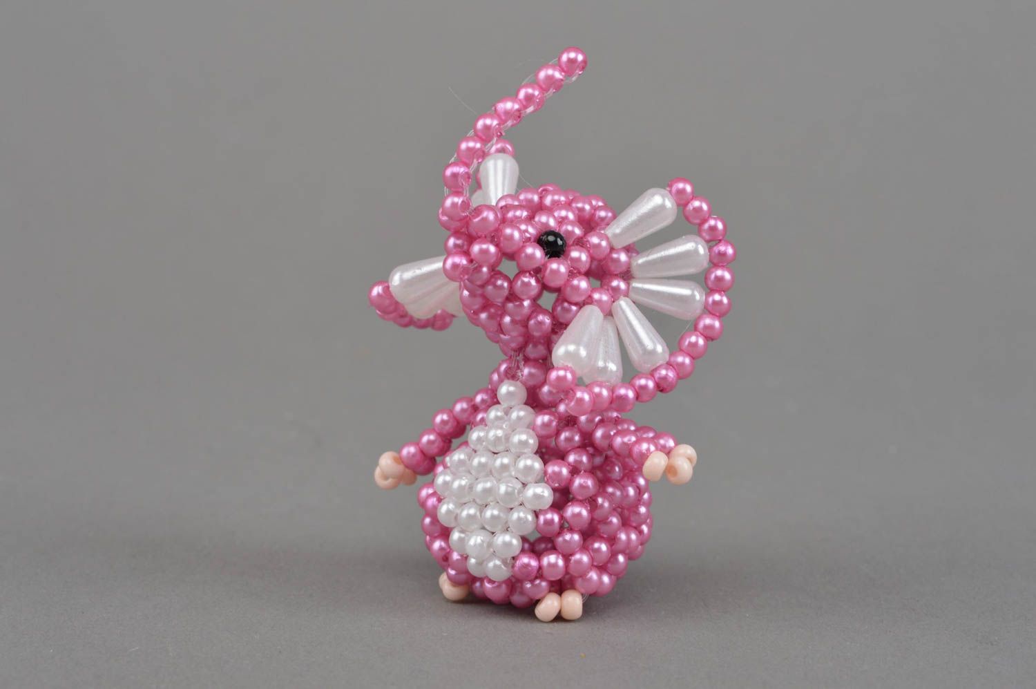 Handmade designer miniature collectible beaded animal figurine violet elephant photo 2