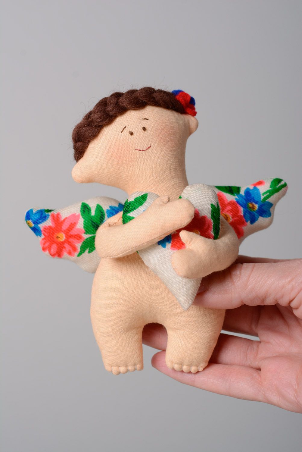 Декоративная игрушка для интерьера ангел из хлопка с петелькой ручная работа фото 4