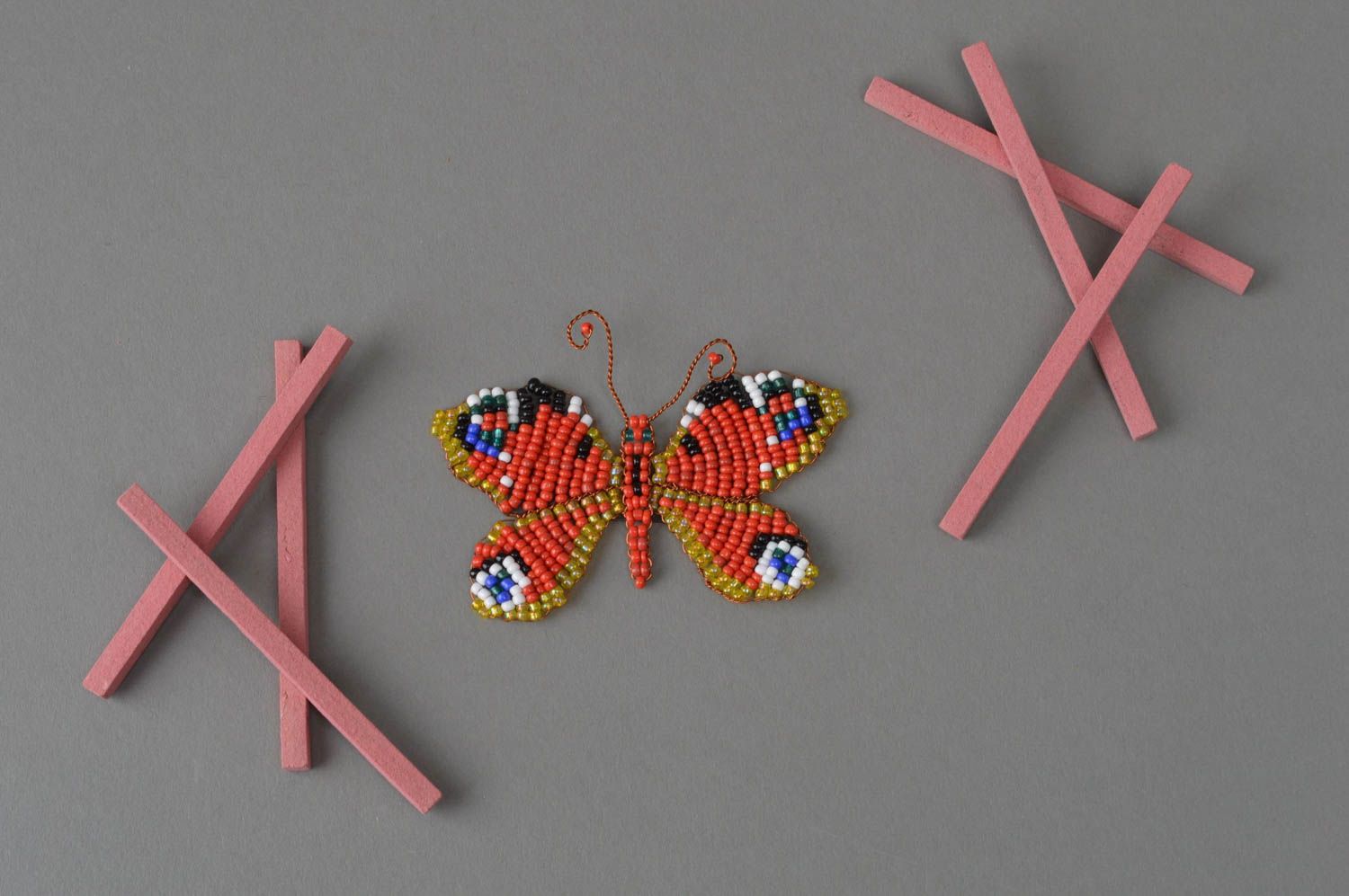 Schmetterling Magnet aus Glasperlen für Kühlschranktür rot gelb handgefertigt foto 1