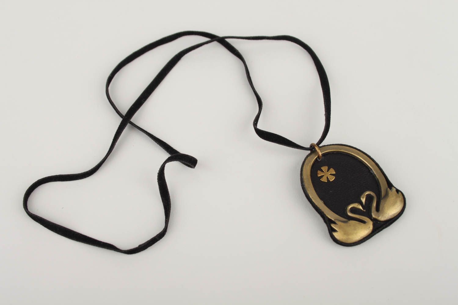 Handmade jewelry leather pendant metal pendant women pendant with cord girl gift photo 2
