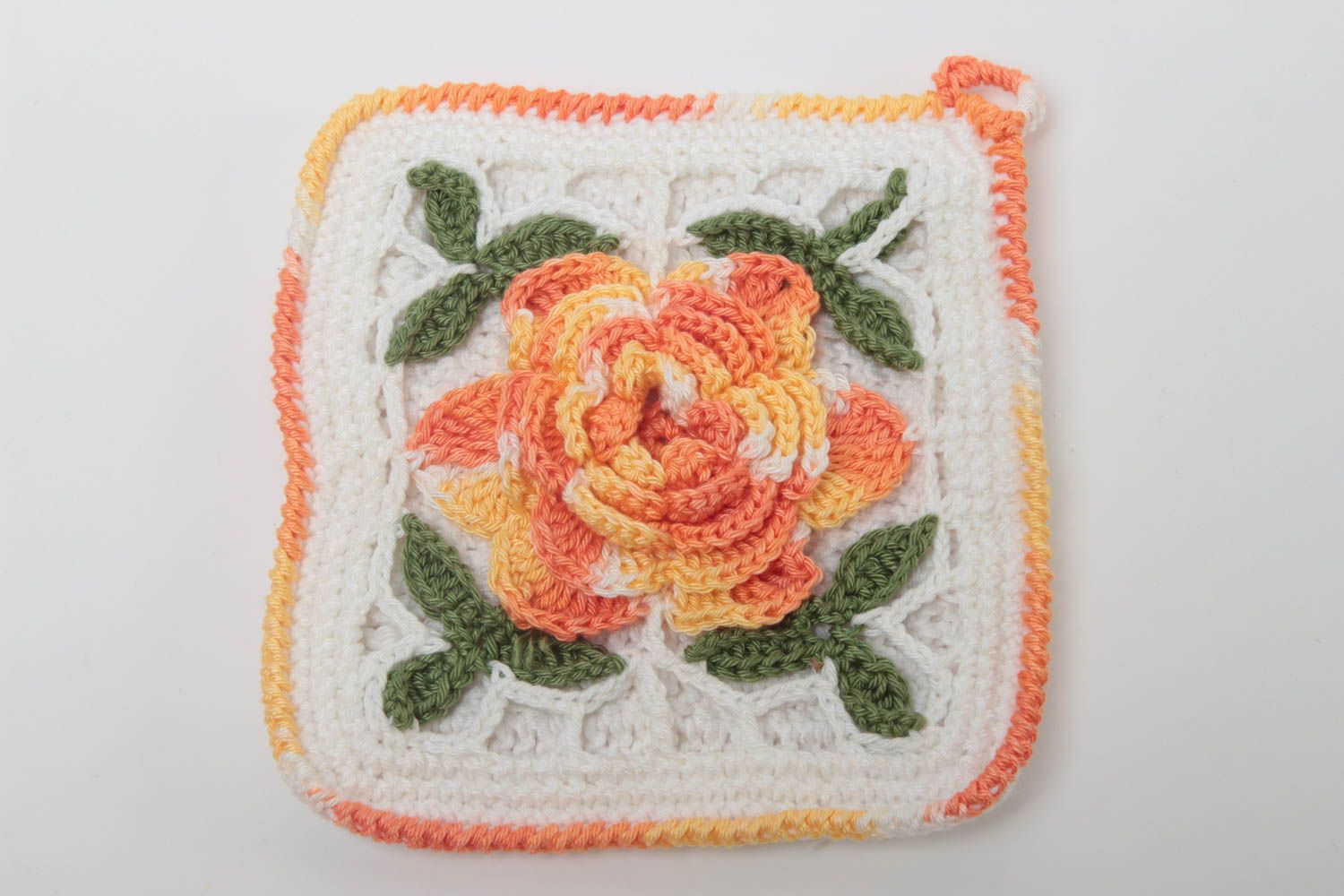 Manique cuisine faite main Accessoire cuisine tricotée avec fleur Idée cadeau photo 2
