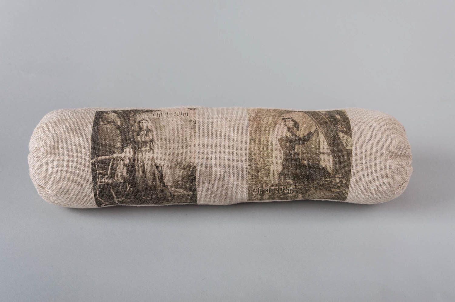 Pillow made of sackcloth handmade long pillow in vintage style pillow with print photo 2