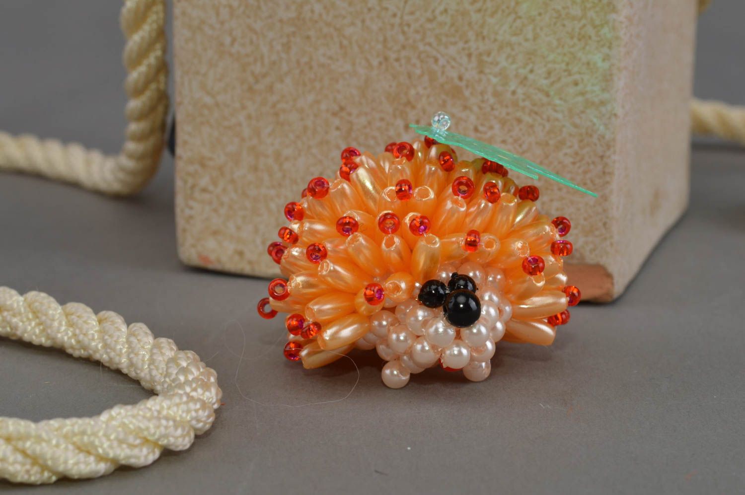 Unusual beautiful handmade designer miniature figurine woven of beads home decor photo 1