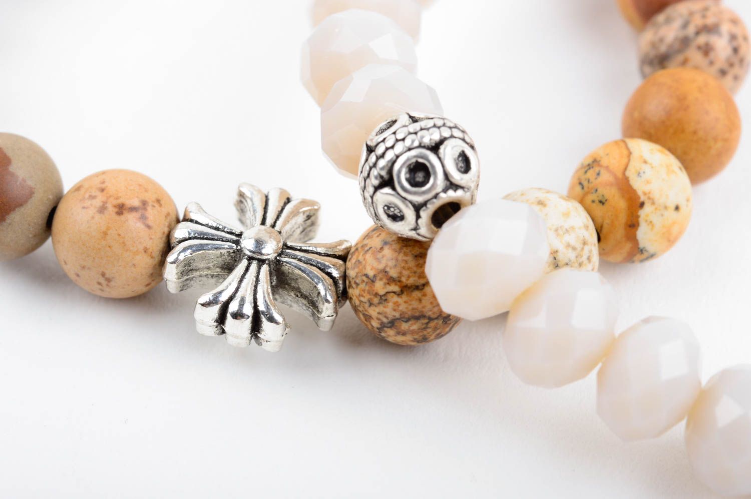 Набор браслетов из яшмы и чешских кристаллов ручной работы 2 штуки женские фото 4
