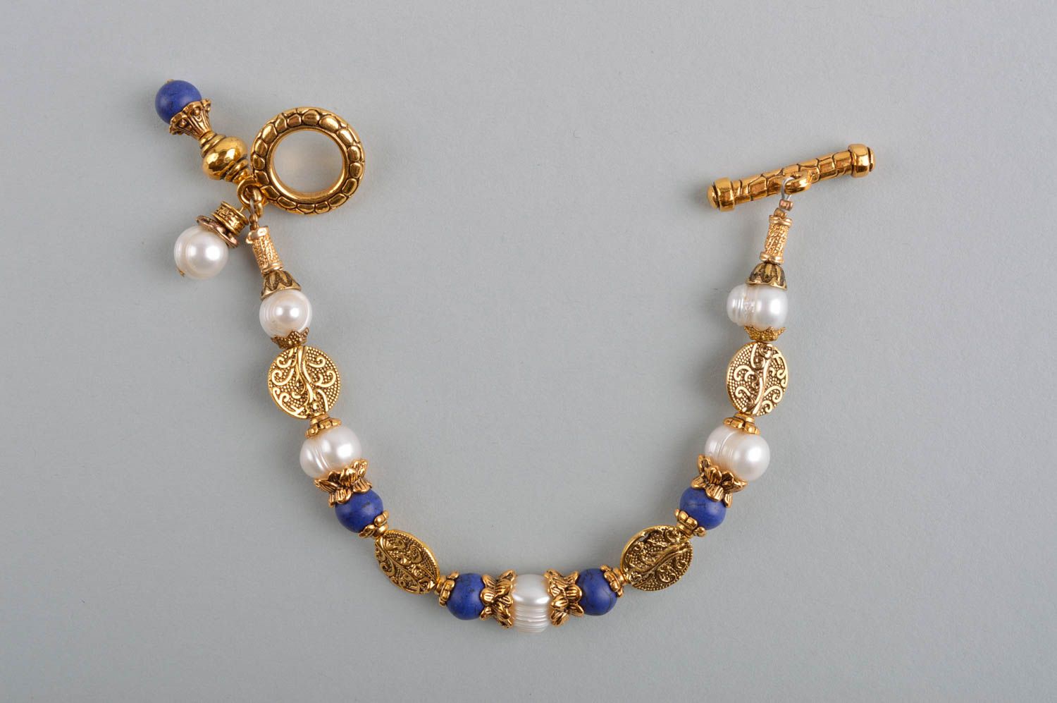 Homemade white and blue beads charm bracelet gemstone jewelry for women photo 5