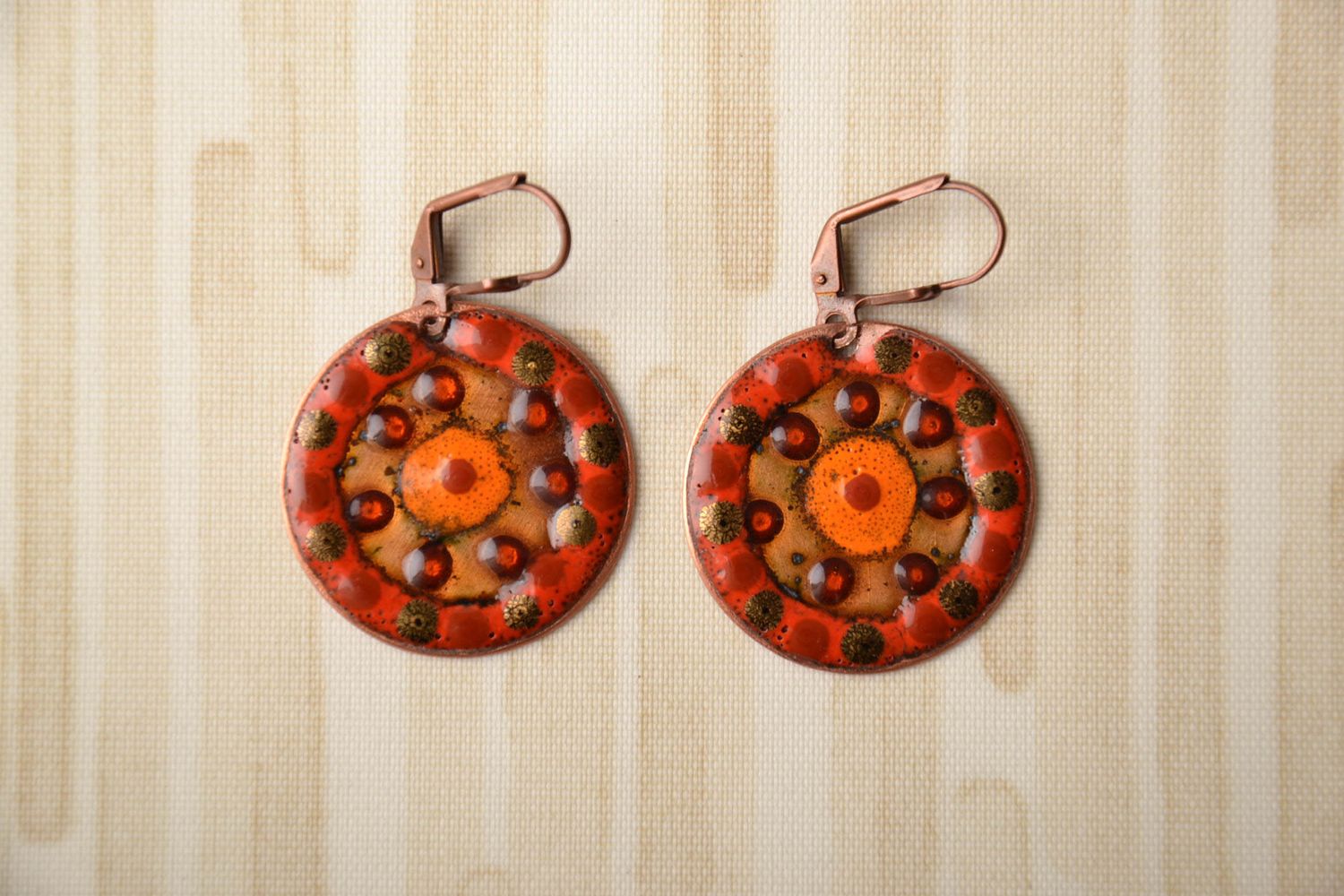 Handmade copper earrings with enamels photo 1