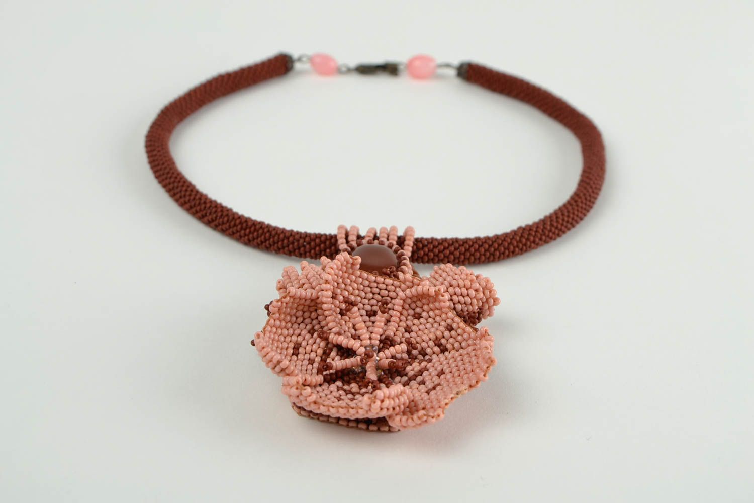 Schmuck handgemacht Rocailles Kette Halskette mit Anhänger Damen Collier braun foto 4