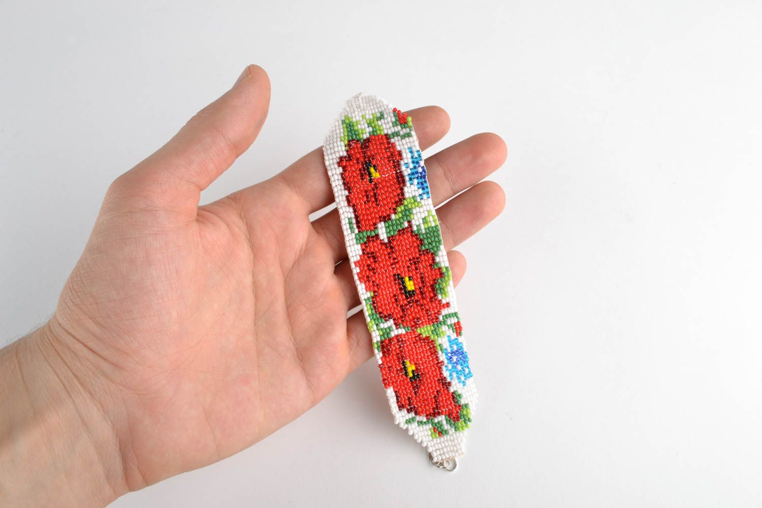 Breites Armband aus Glasperlen mit Mohnblumen foto 4
