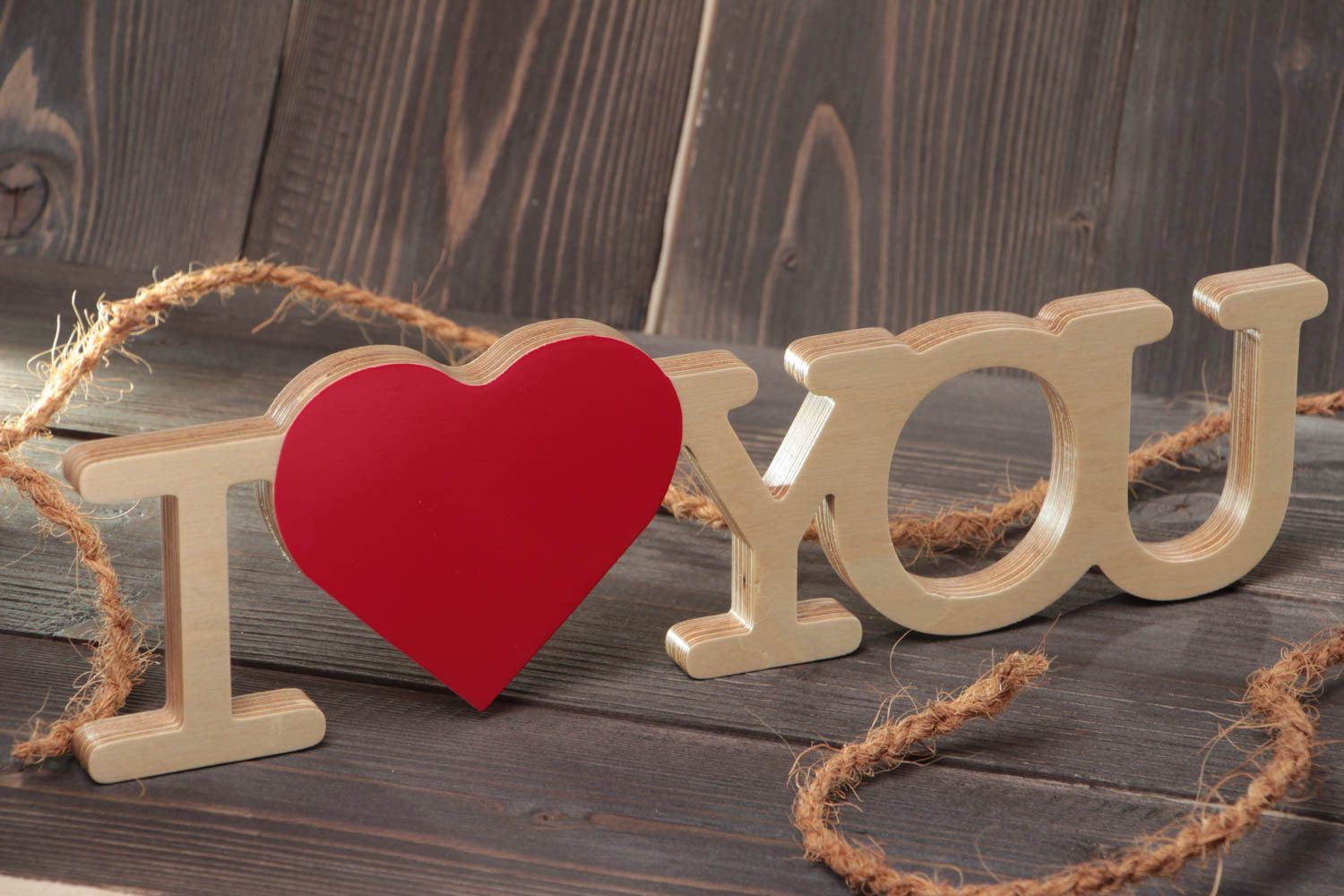 Handmade decorative painted plywood lettering I Love You for interior or photo photo 1