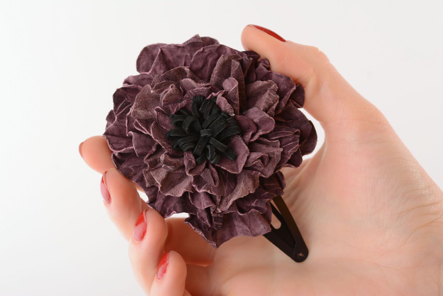 Leather hairpin with beautiful flower photo 1