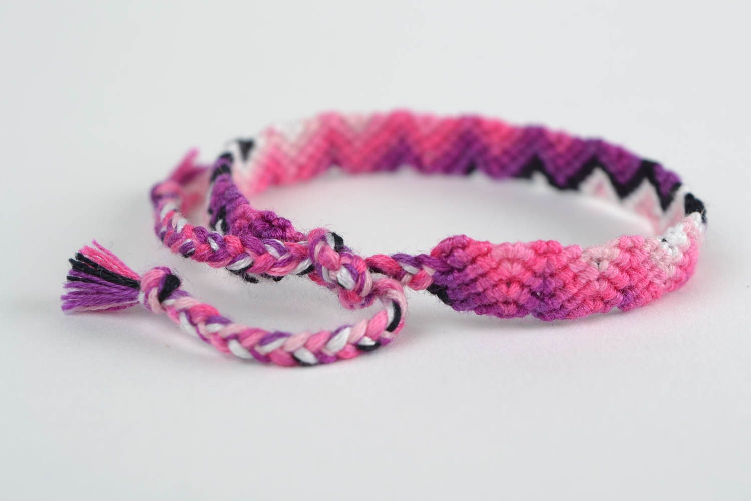 Pink handmade designer friendship bracelet made of threads macrame technique  photo 4