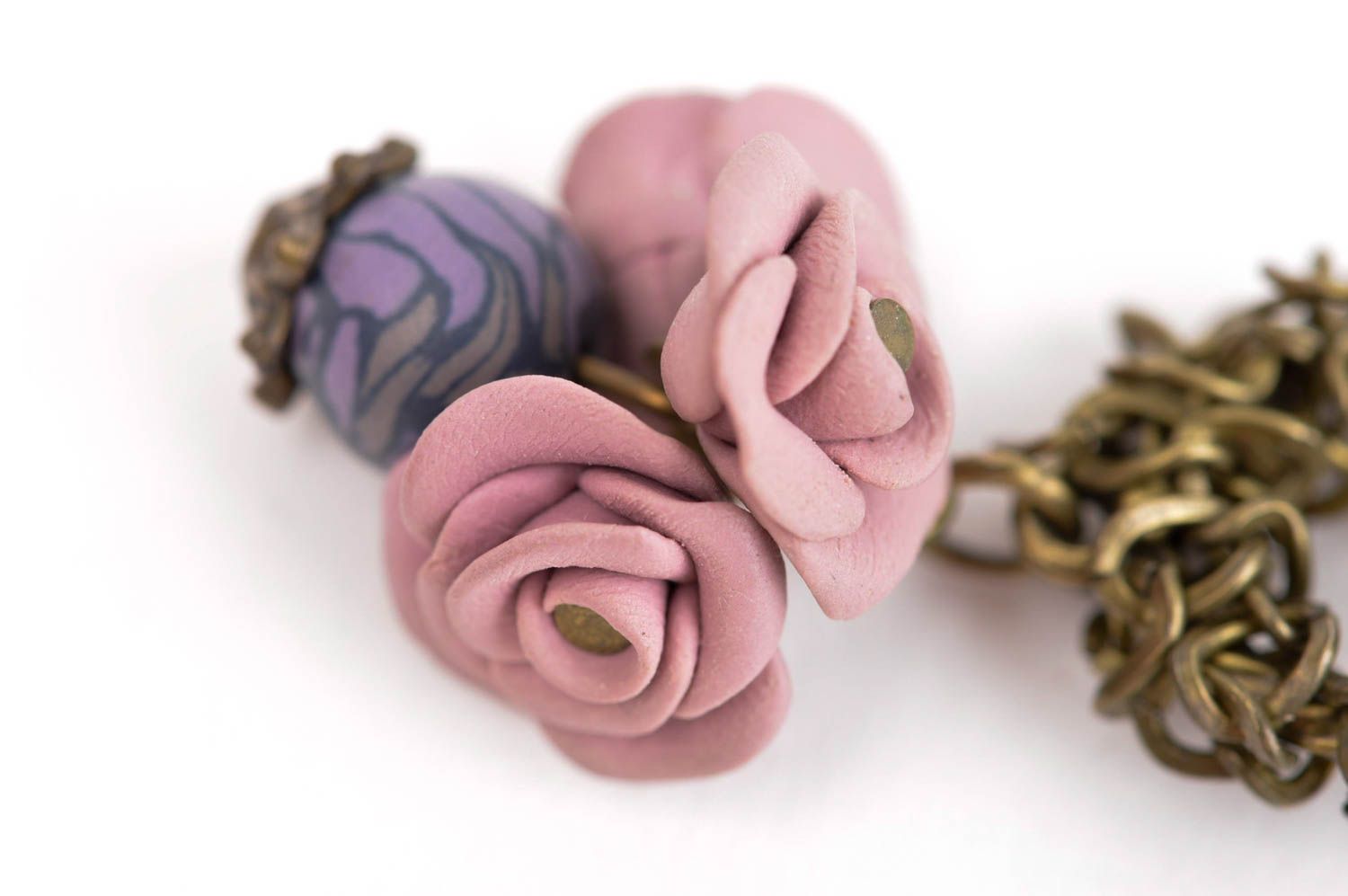 Pendientes de arcilla polimérica bisutería artesanal accesorio de moda con rosas foto 5
