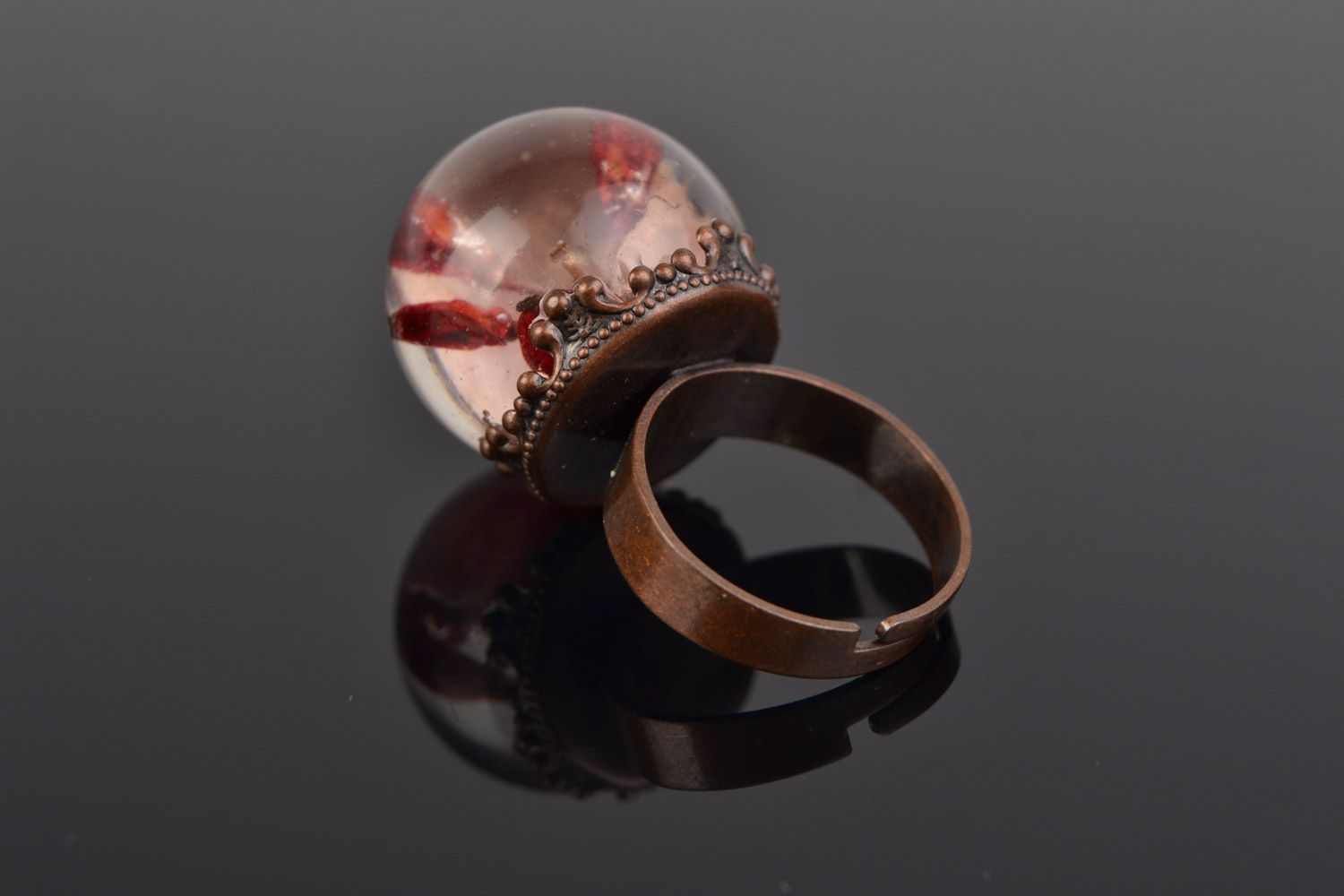 Handmade botanical ring of adjustable size with barberry coated with epoxy photo 4