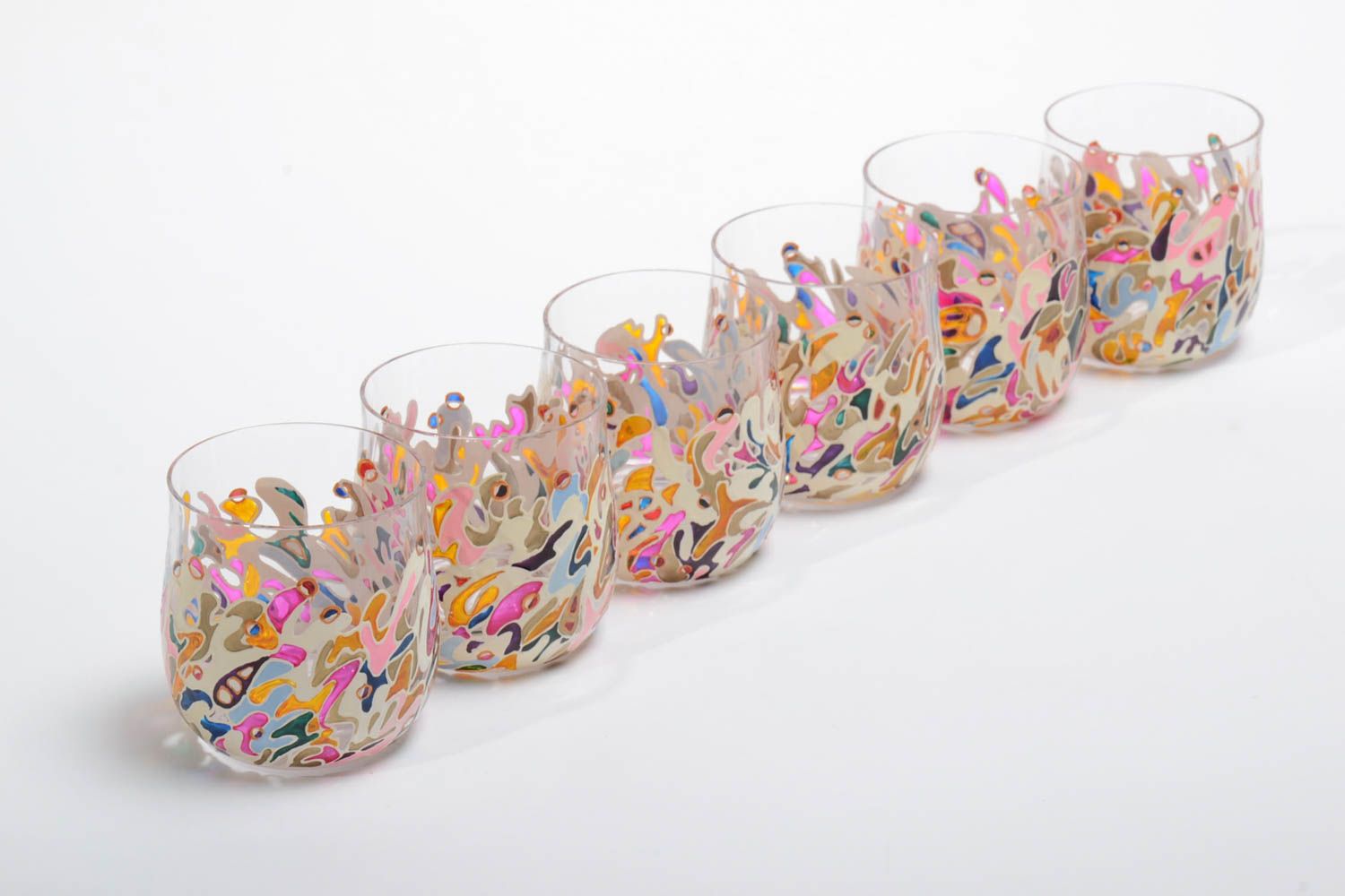 Ensemble de 6 petits verres 10 cl en verre tchèque peints de couleurs faits main photo 5