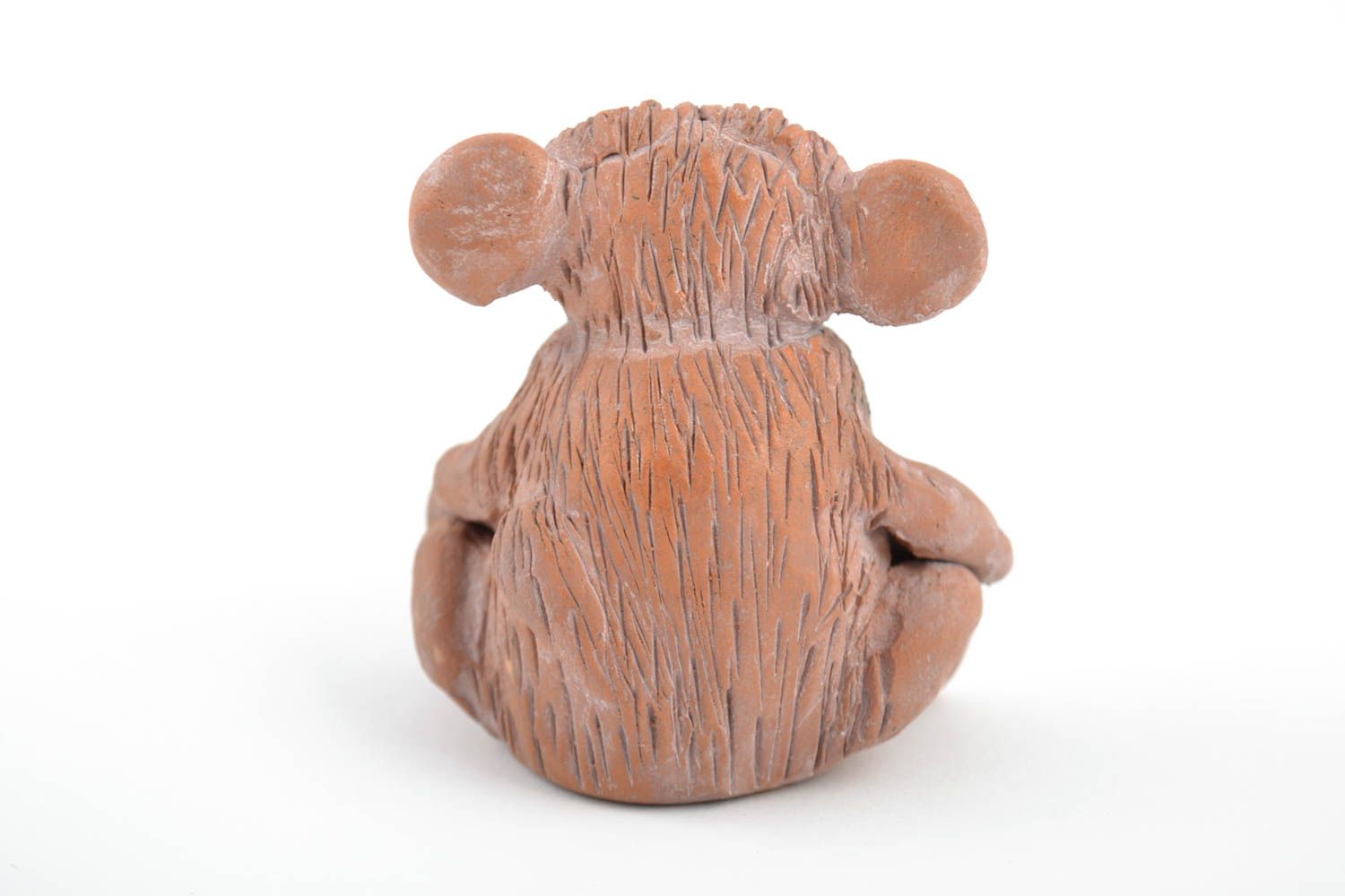 Handmade monkey statuette made of clay small brown for present photo 4