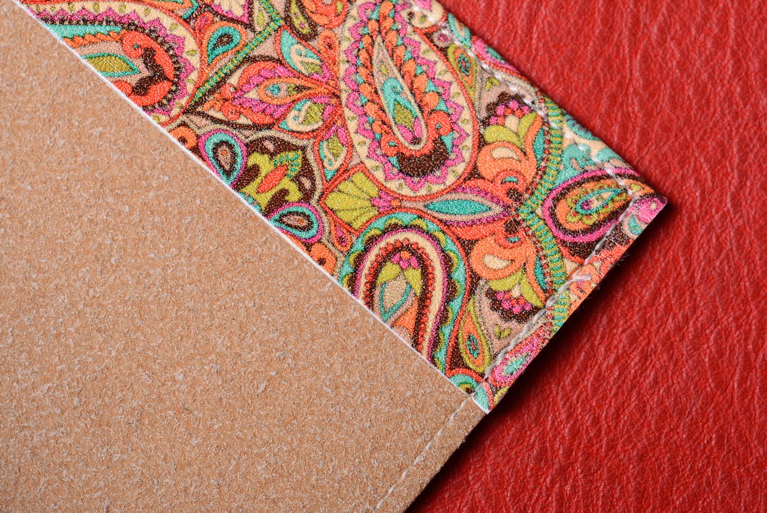 Homemade leather passport cover with print in Indian style photo 5