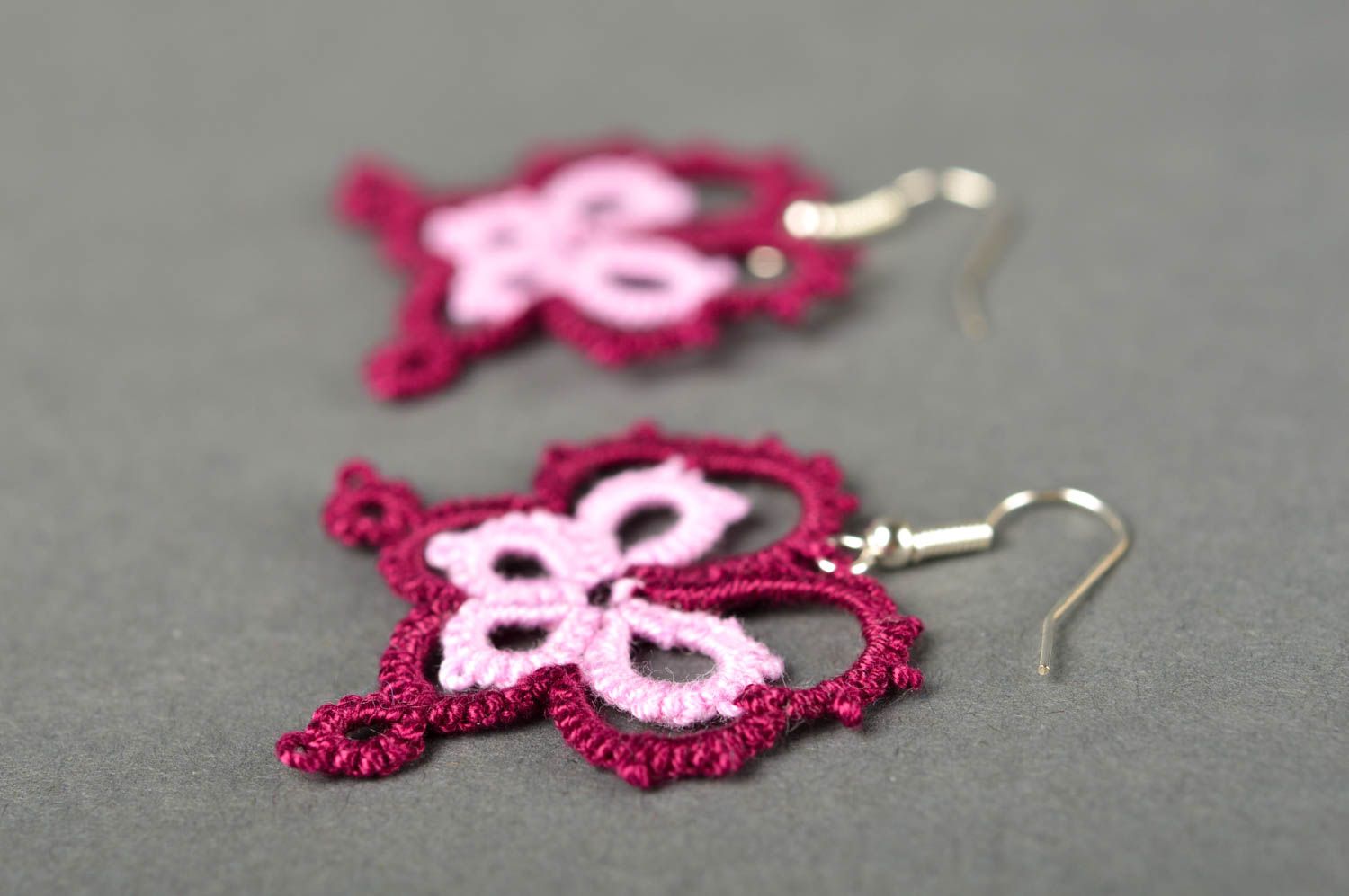 Handmade openwork jewelry earrings in shape of butterflies stylish jewelry photo 3