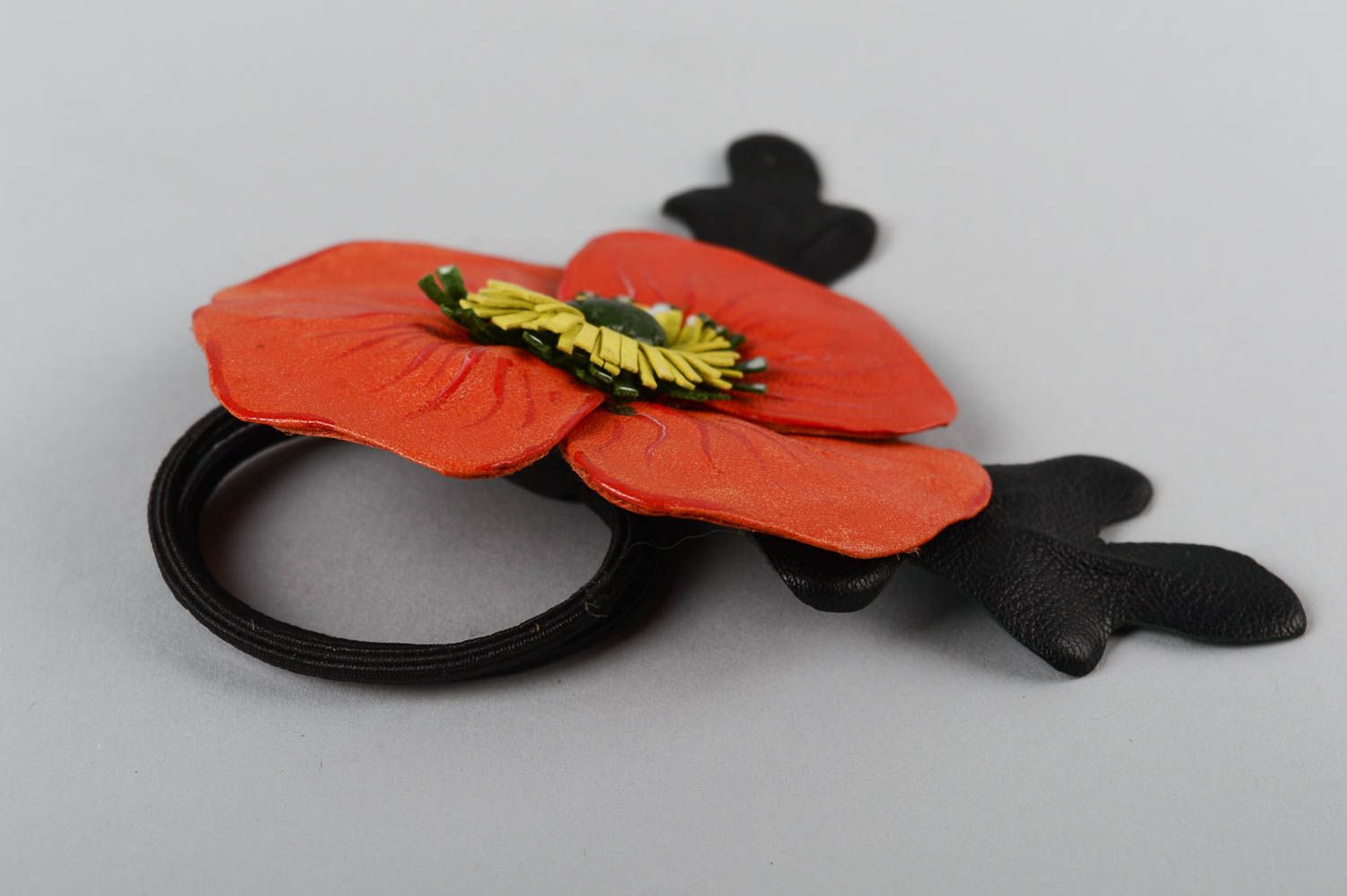 Beautiful handmade leather scrunchie flower hair tie accessories for girls photo 4