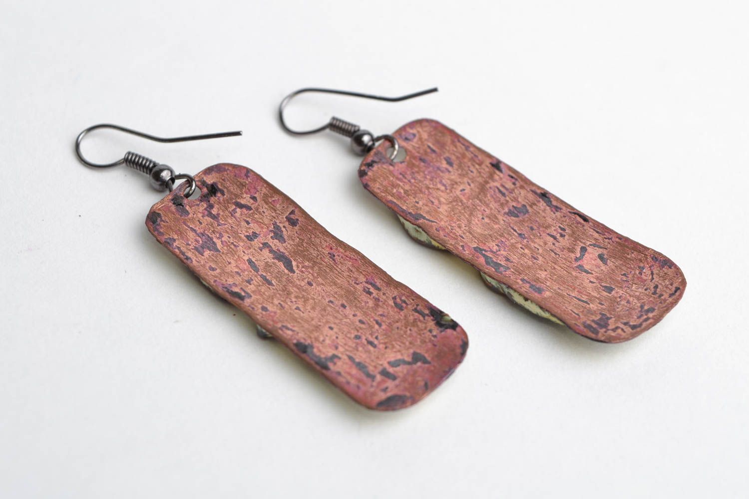 Designer copper long rectangular earrings with handmade filigree enamel painting photo 5