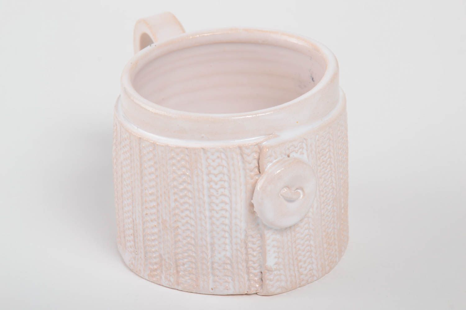 Handmade Designer Tasse Ton Geschirr weiße Tasse 350 ml mit Glasur bedeckt  foto 3