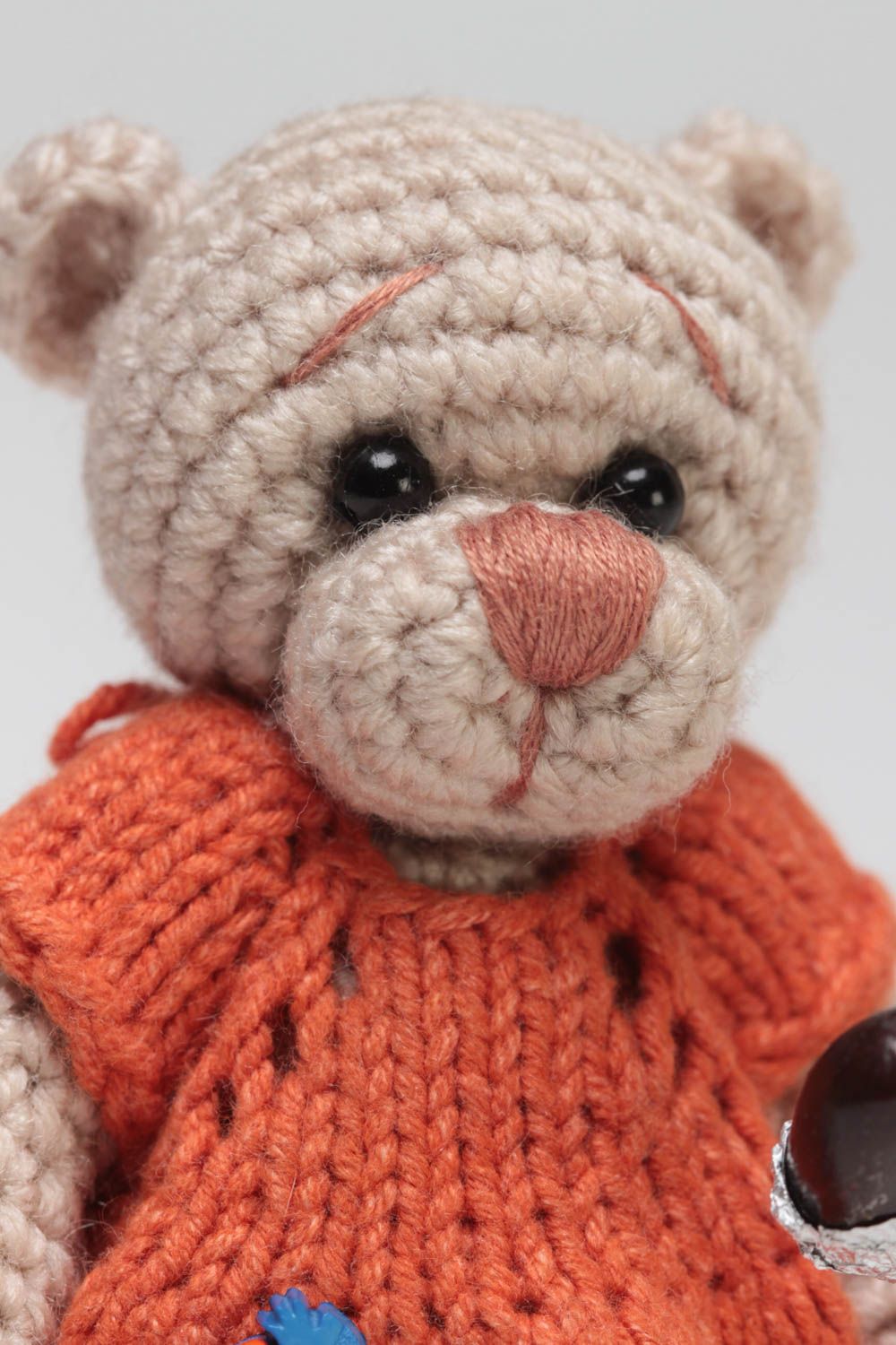 Children's handmade soft toy bear crocheted of acrylic threads photo 3