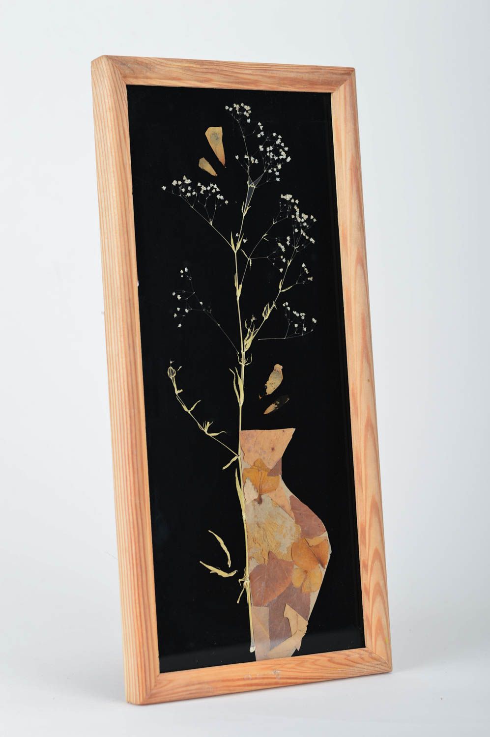 Cuadro de hojas secas artesanal en marco de madera original de pared bonito foto 5