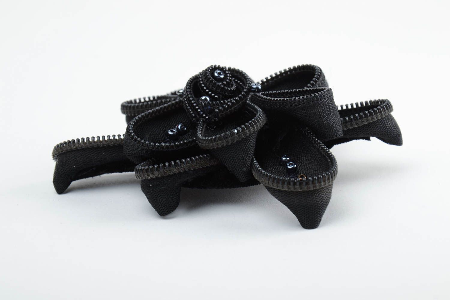Handmade stylish elegant black barrette flower with zipper hair accessory photo 3