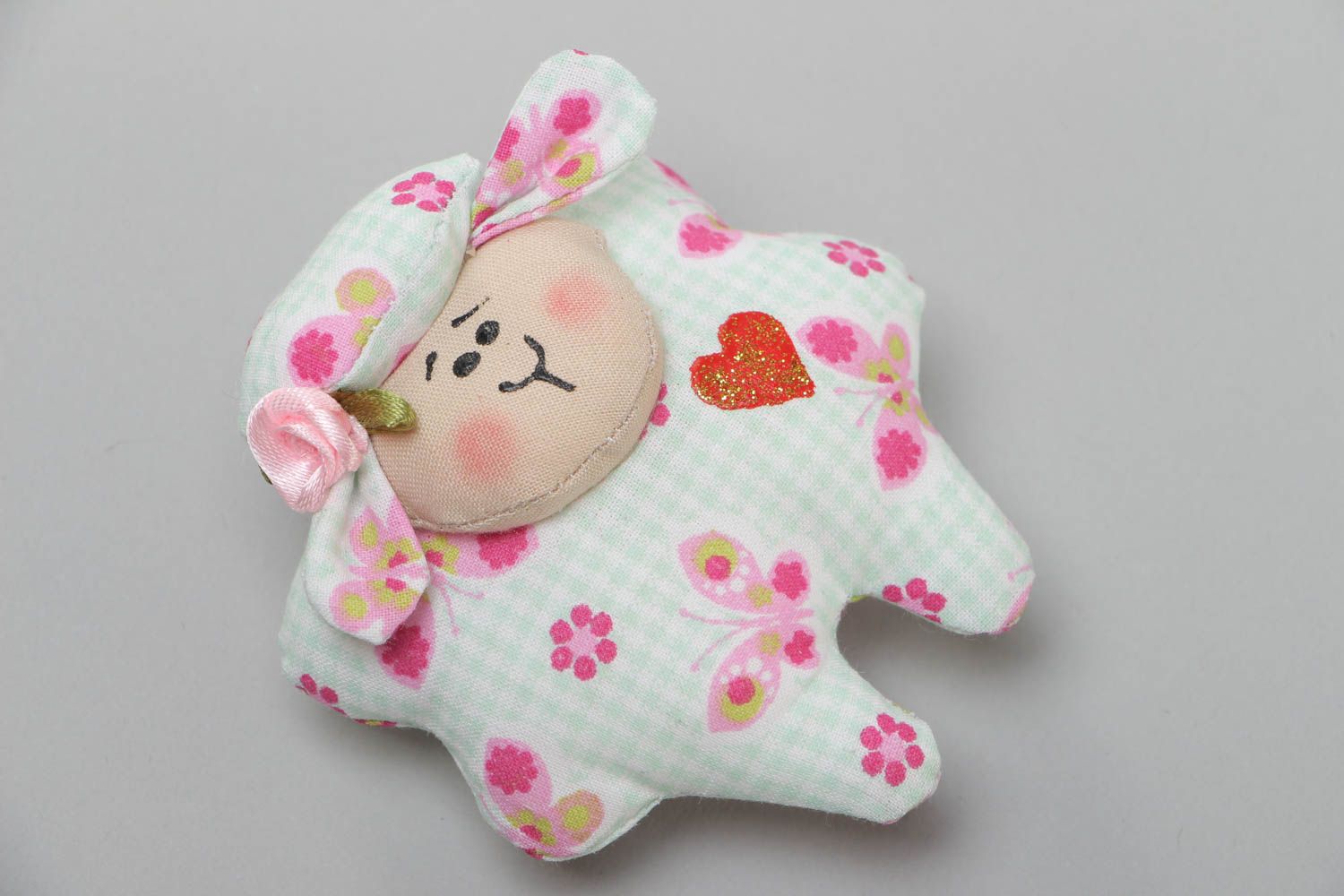 Handmade textile fridge magnet cute little soft lamb made of cotton fabric photo 2