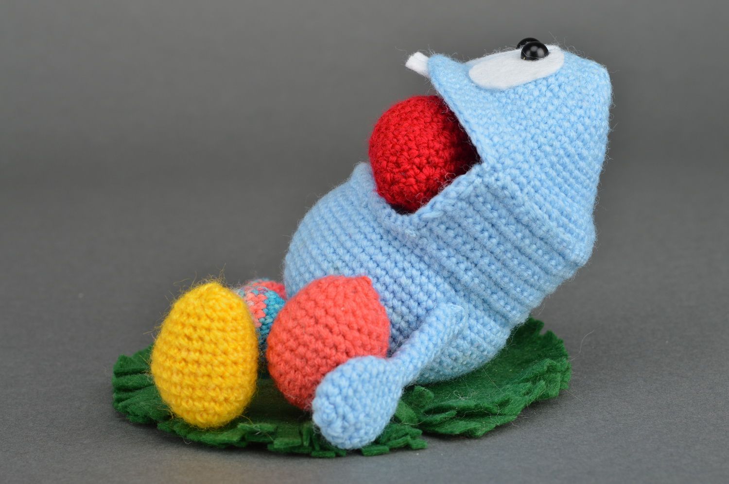 Handmade small crocheted soft toy blue funny creature for kids over 3 years old photo 5