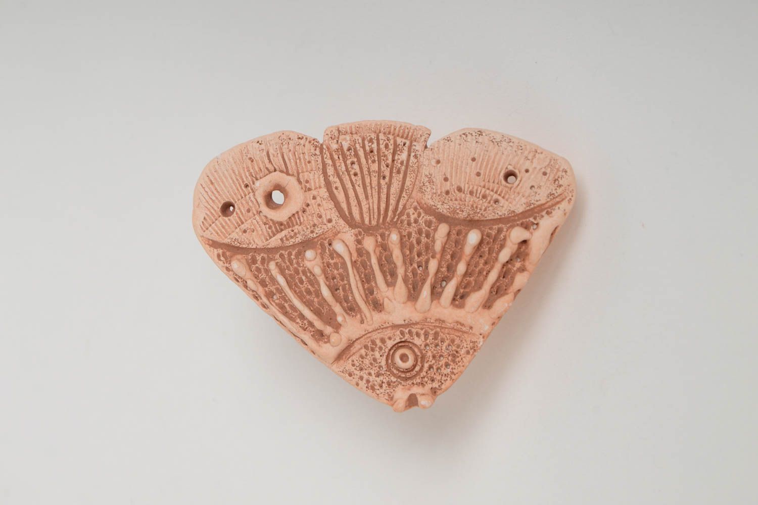 Handmade ceramic craft blank triangle fish for jewelry making photo 2