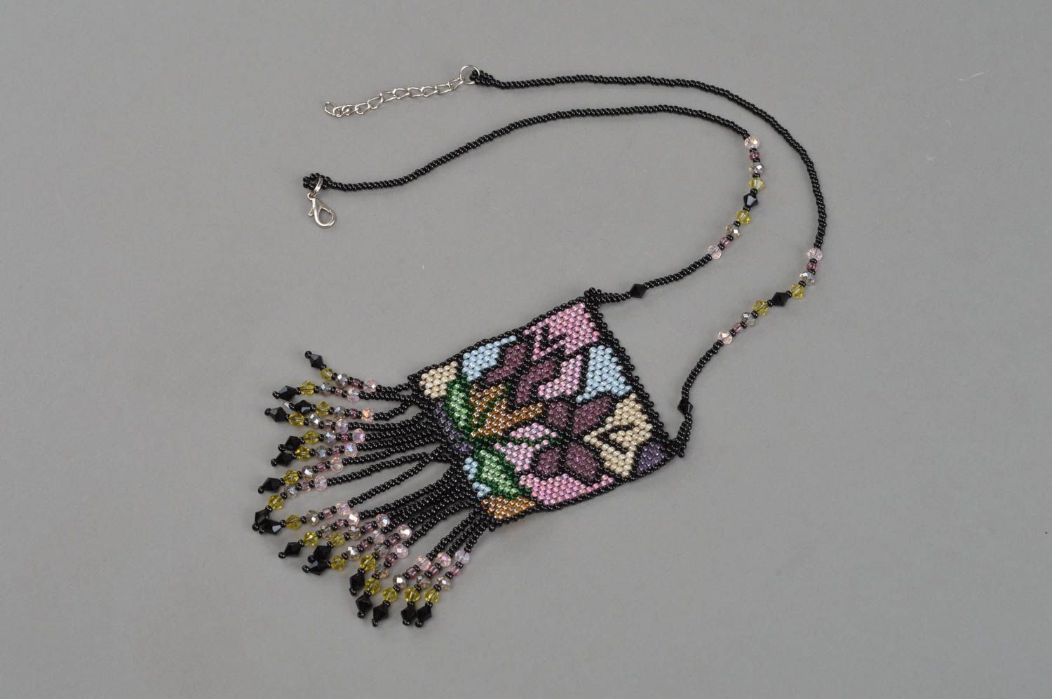 Beaded pendant handmade seed beads necklace designer accessory evening jewelry photo 3