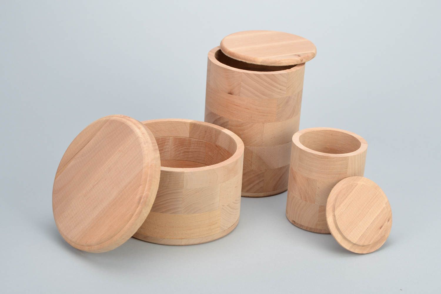 Set of 3 unfinished wooden containers for kitchen craft blanks for decoration photo 3
