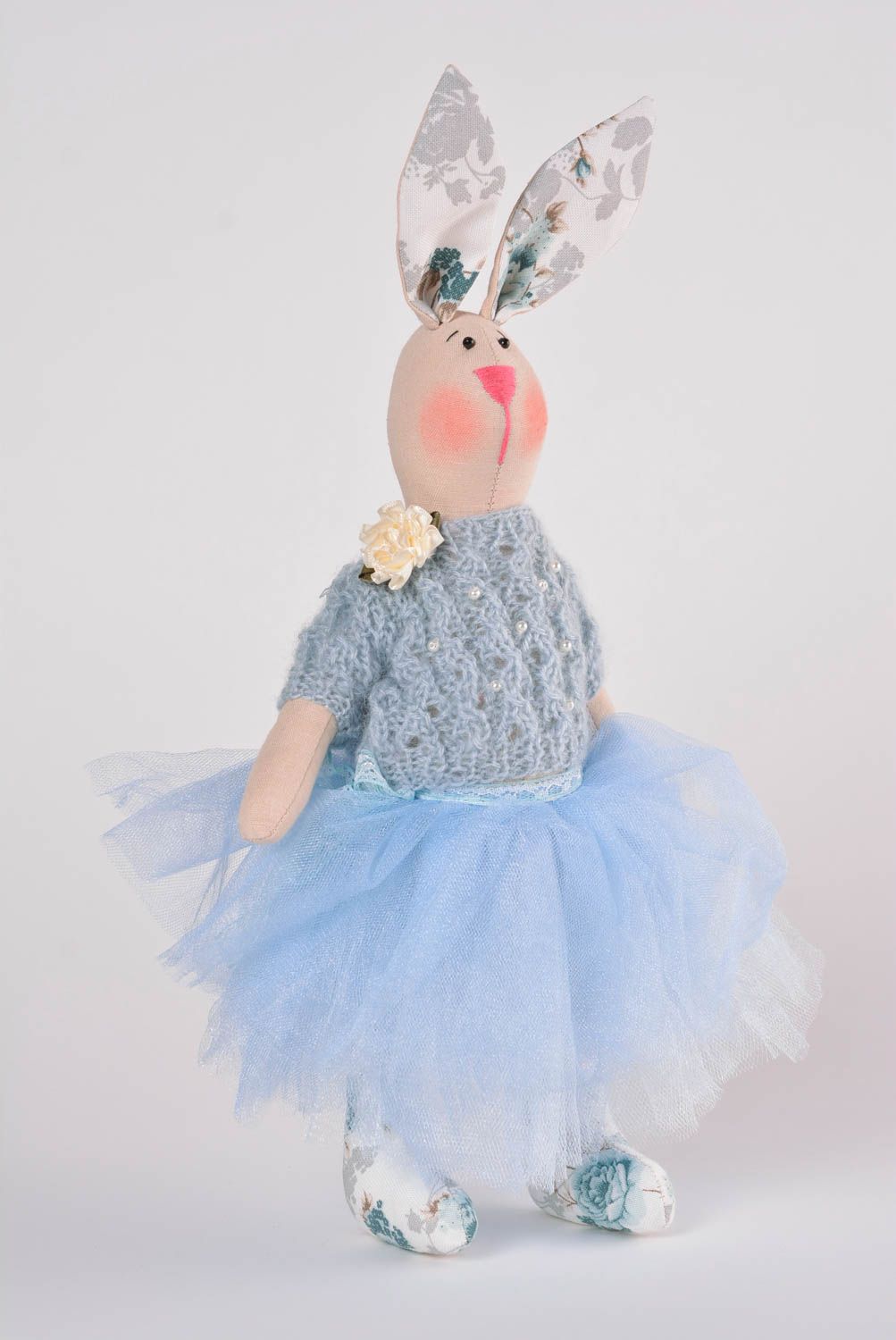 Poupée lapin faite main Jouet pour enfant lin tricot tapisserie Cadeau original photo 1
