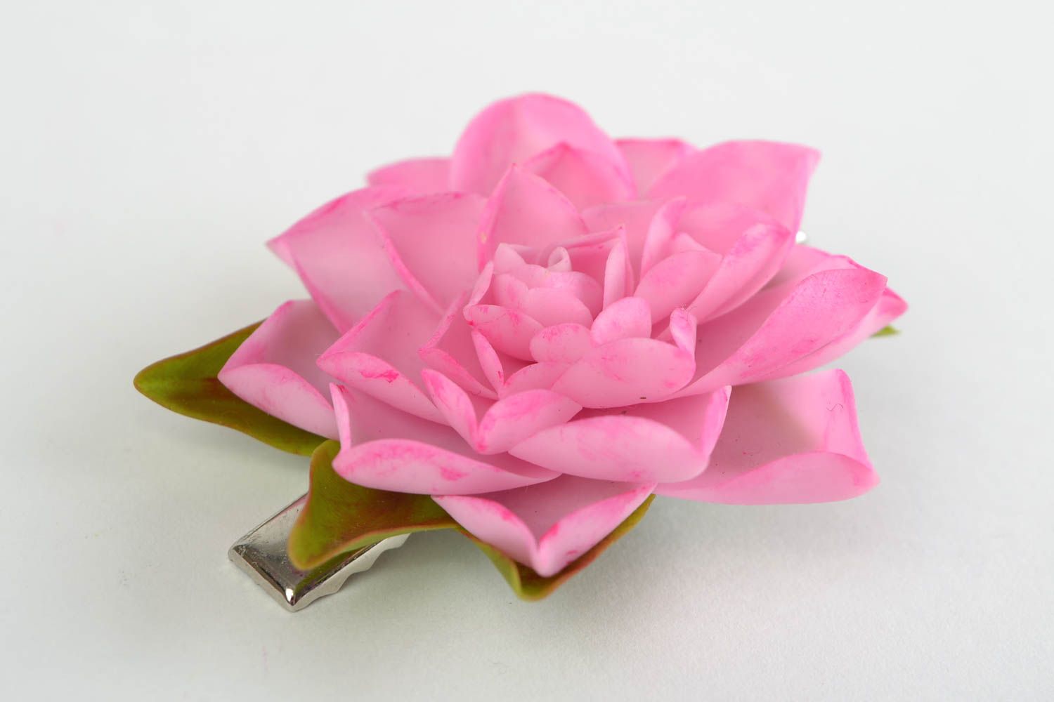 Rosa Haarklemme mit Blume aus kaltem Porzellan handmade Schmuck für Frauen Lotos foto 1