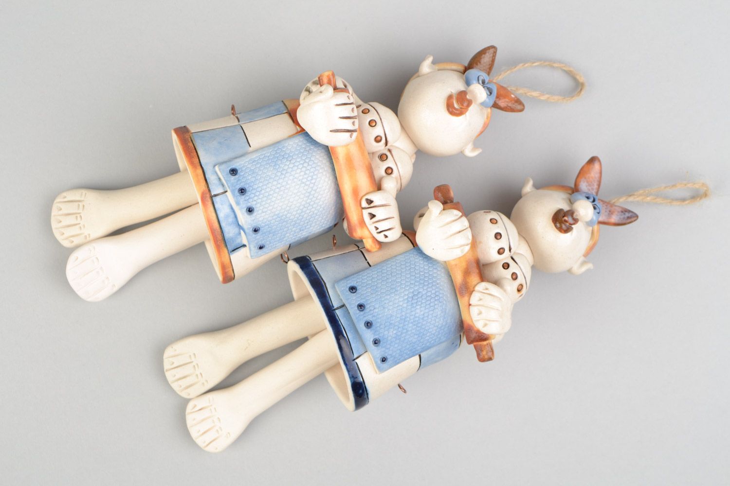 Handmade designer painted ceramic bells set 2 pieces housewives photo 2