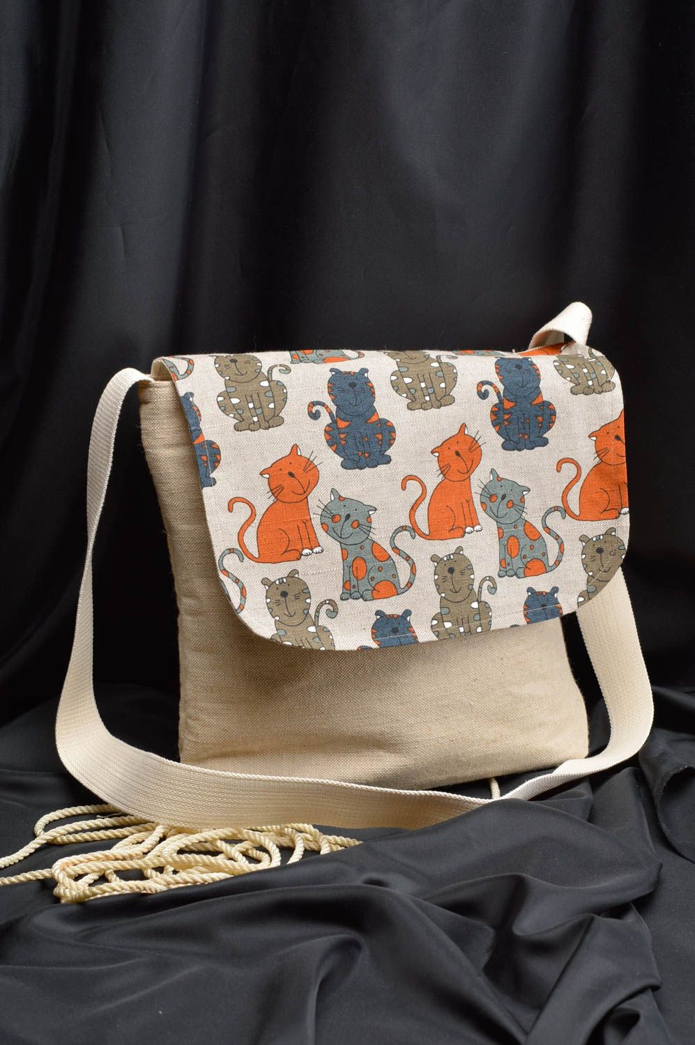 Sac en tissu fait main en lin avec pochette intérieure accessoire original photo 1