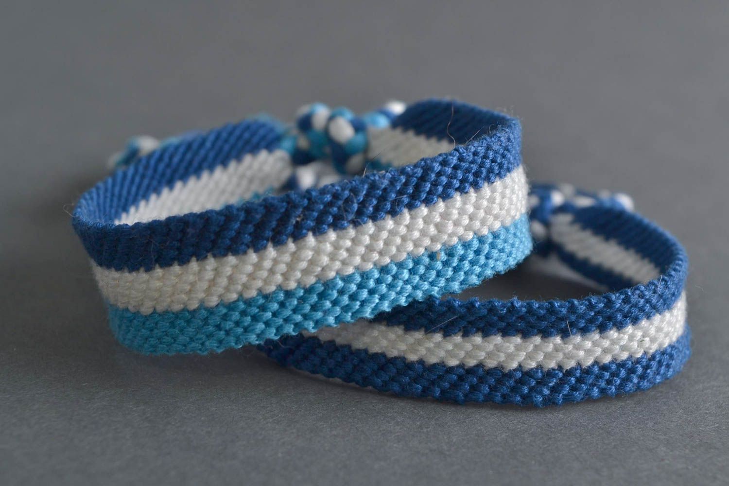 Set of macrame handmade friendship bracelets made of floss threads 2 pieces photo 1
