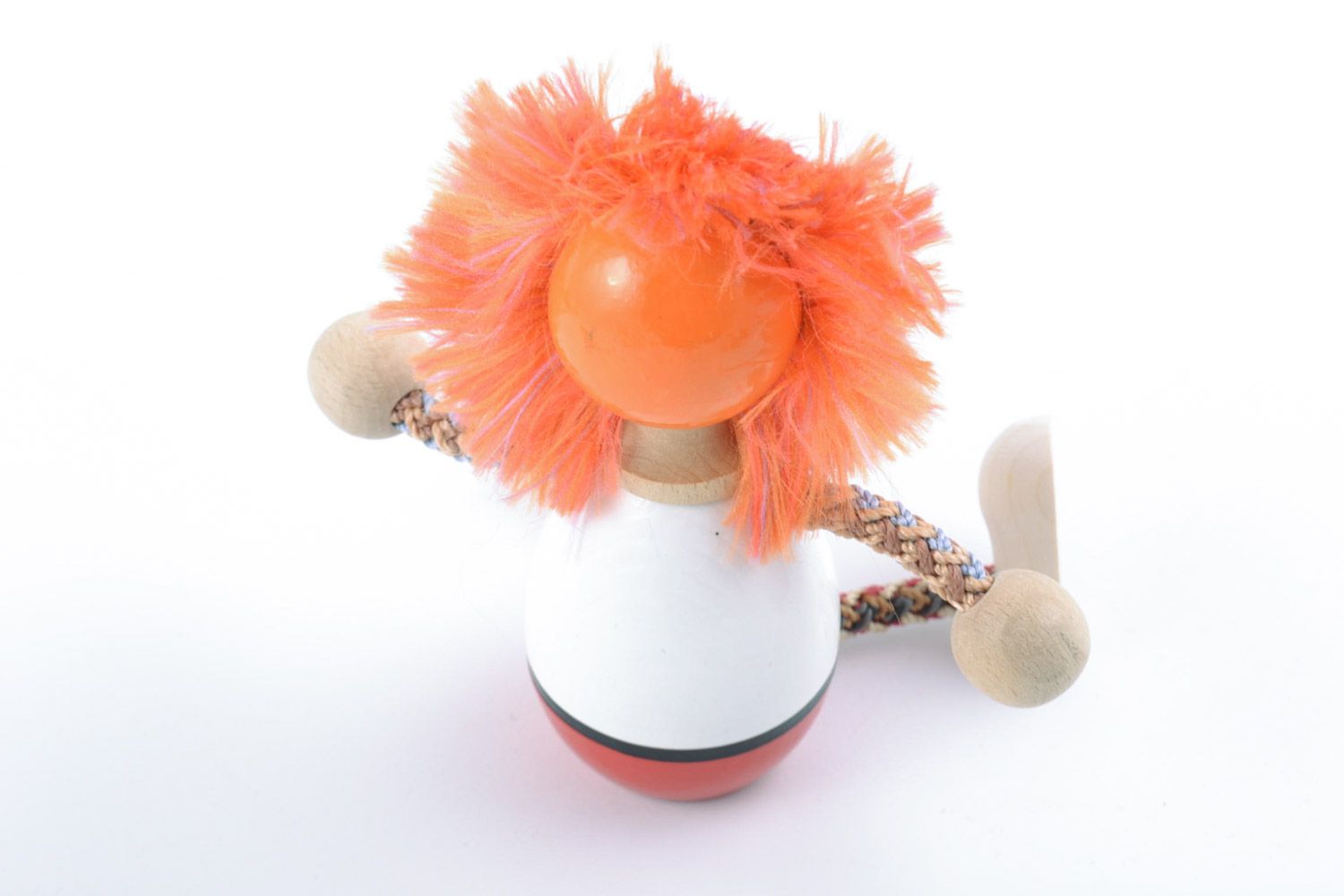 Small handmade wooden toy lion with cord paws eco photo 4