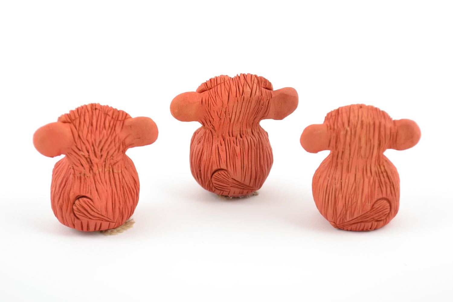 Set of 3 funny handmade brown ceramic collectible figurines of monkeys photo 5