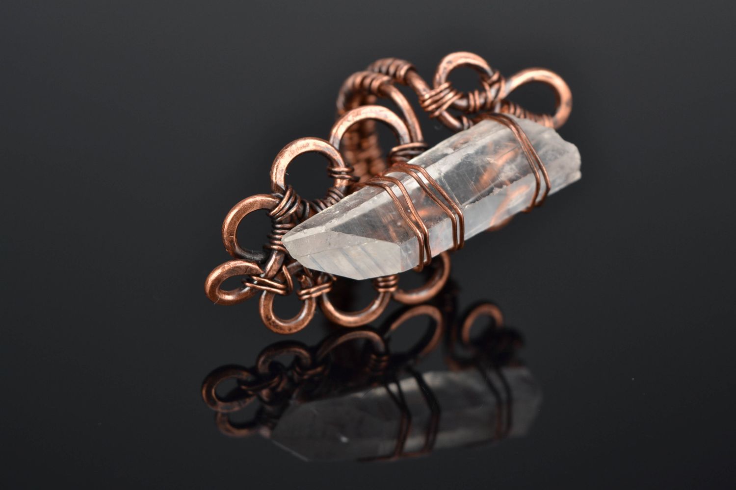 Wire wrap copper ring with quartz photo 1