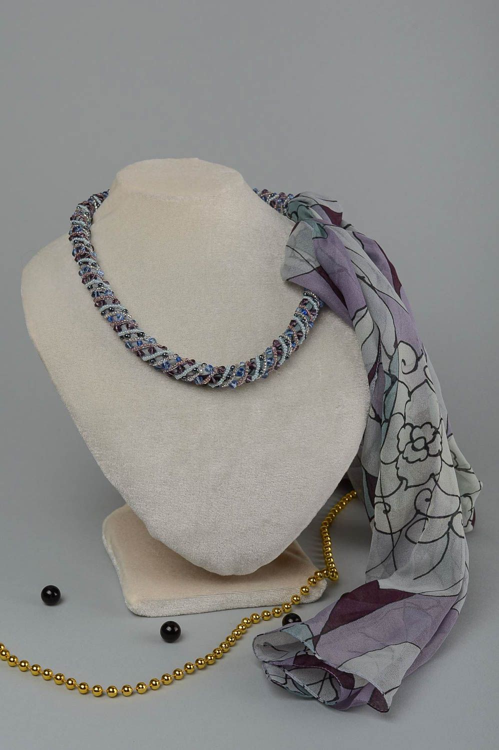 Колье из бисера украшение ручной работы женский шарф оригинальный нарядный фото 1