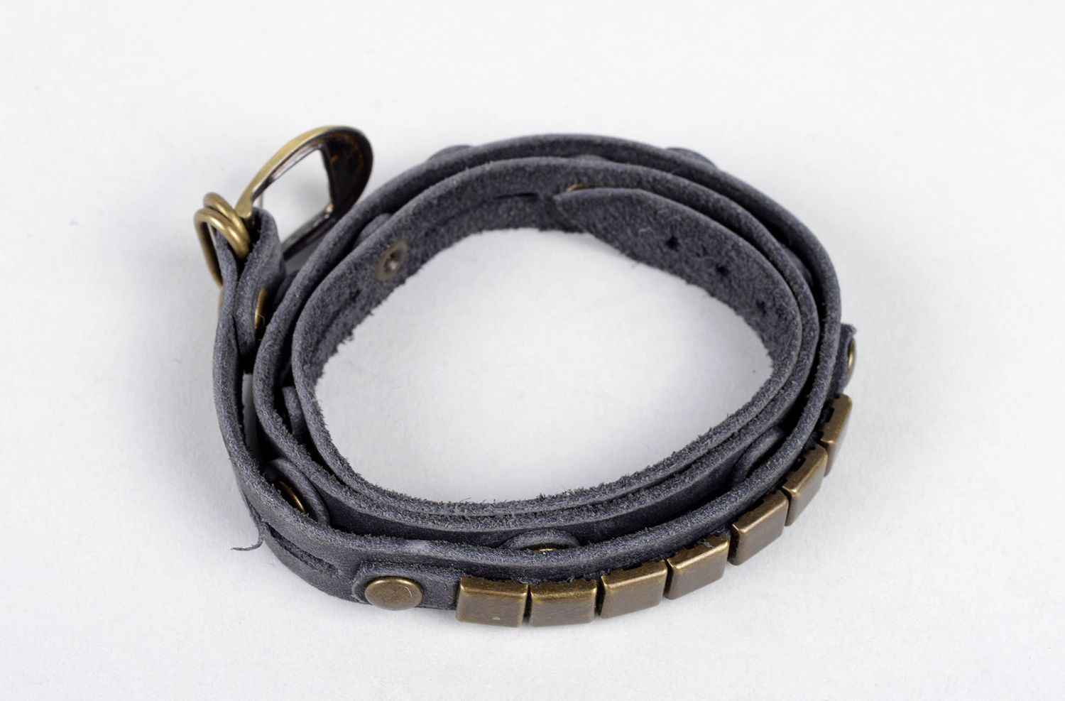Bracelet en cuir gris Bijou fait main unisexe avec métal Cadeau original photo 3