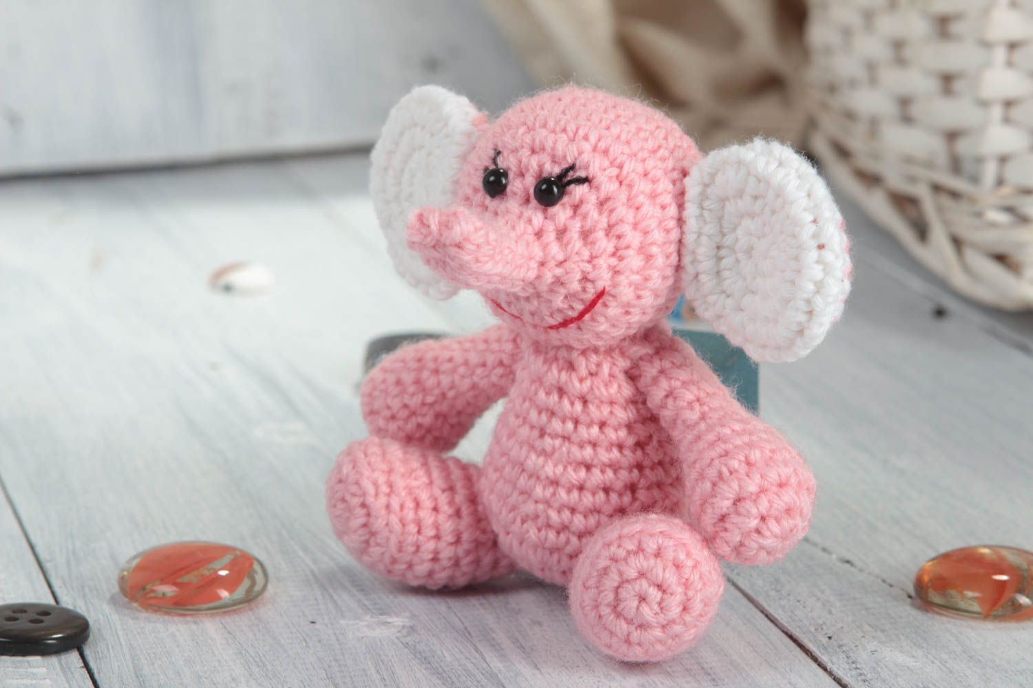 Juguete artesanal rosado tejido peluche para niños regalo original Elefante foto 1