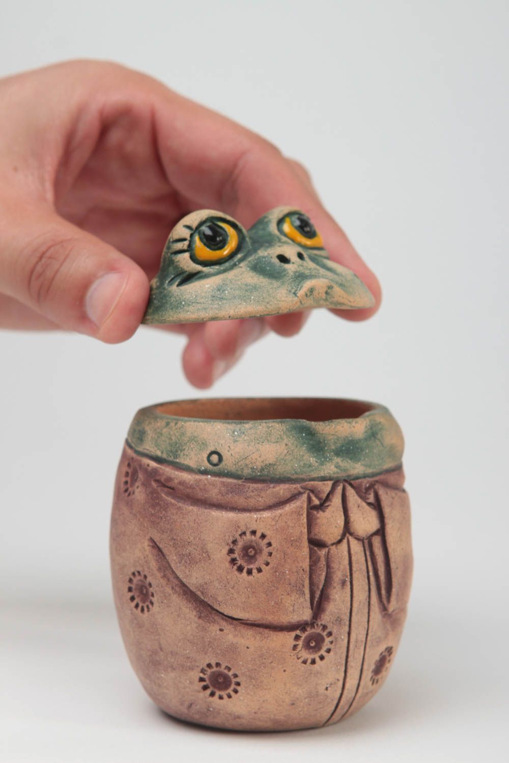 Jewelry box in shape of frog eco decor children jewelry box clay figurine photo 5