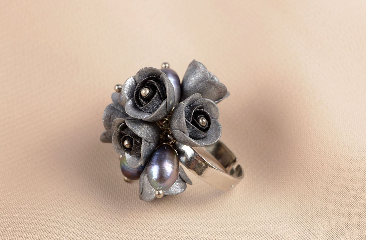 Кольцо ручной работы цветочное кольцо украшение из полимерной глины стильное фото 5