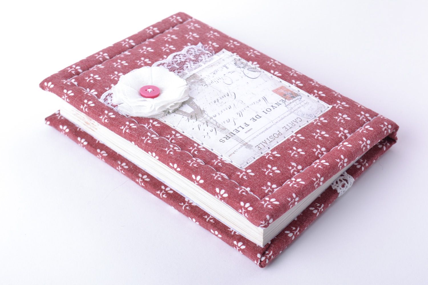 Beautiful vintage handmade notebook with soft fabric cover with French design photo 3