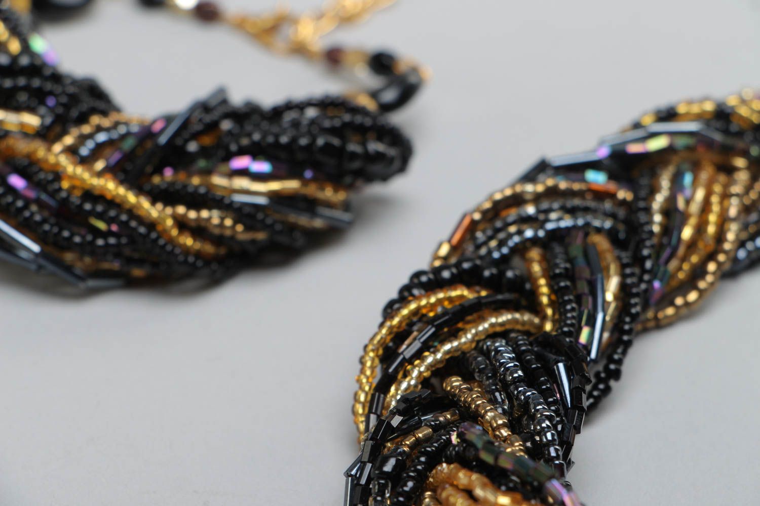 Dark handmade designer beaded jewelry set 3 pieces bracelet necklace and earrings photo 3