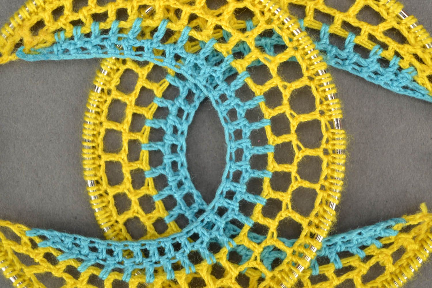 Yellow and blue crocheted earrings photo 4