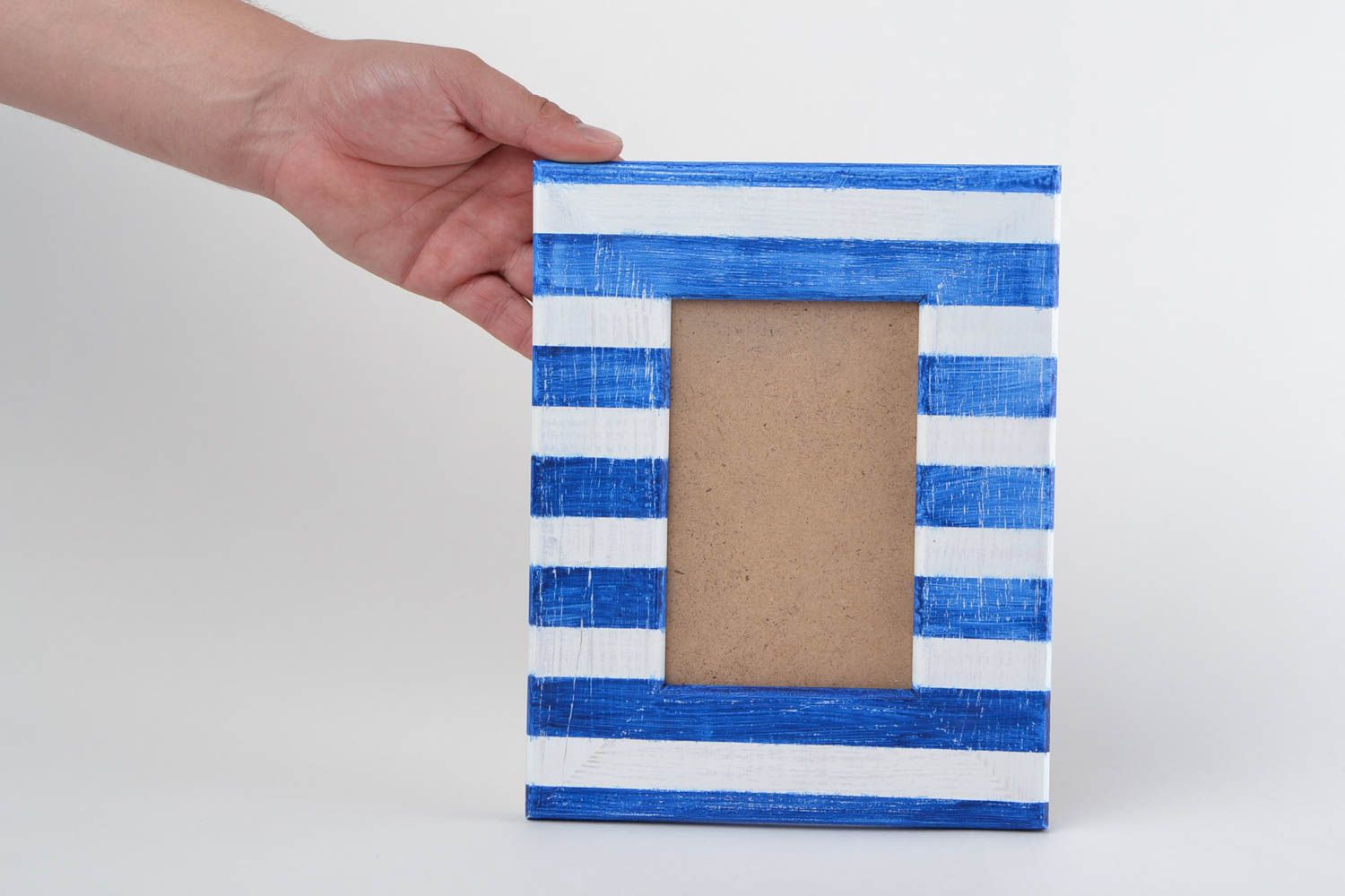 Gestreifter blau weißer handgemachter Holz Fotorahmen mit Bemalung 10х15 foto 2